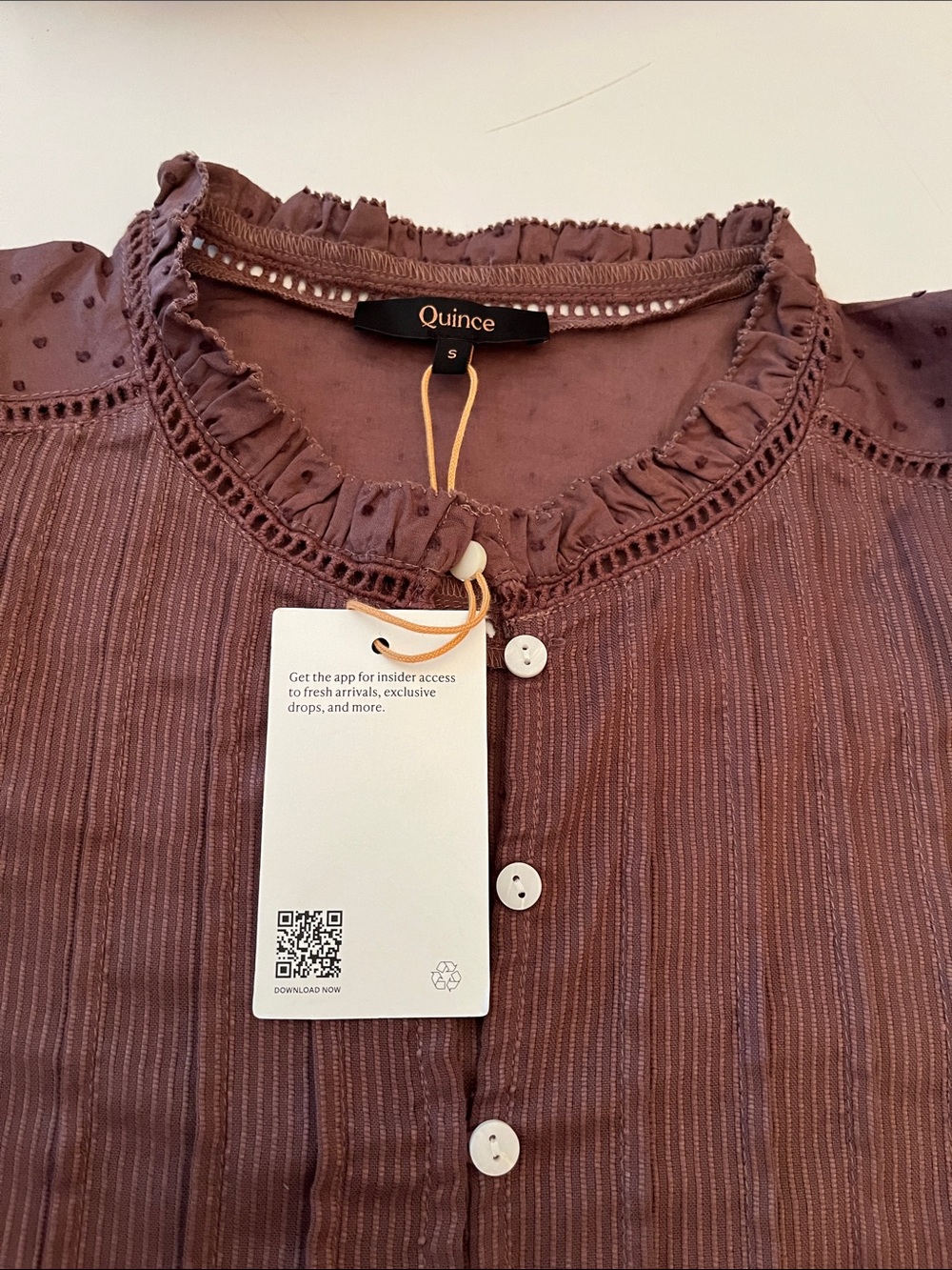 NWT Quince Textured Organic Cotton Peasant Blouse, size S, Taupe Brown - Picture 6 of 11